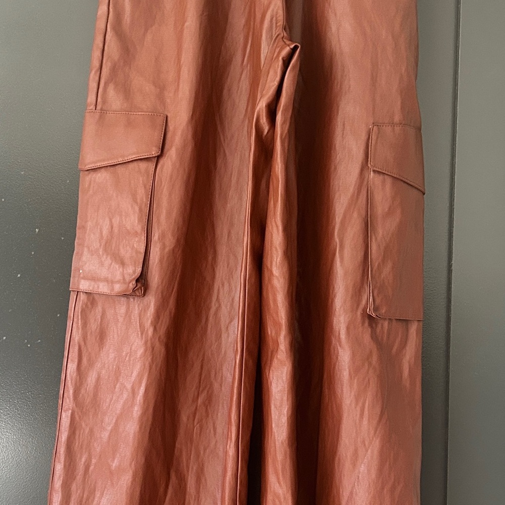 Leather brown cargo wide leg women’s pant